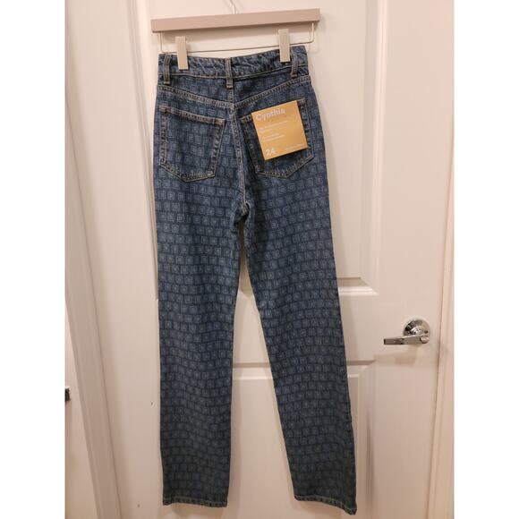 Reformation Cynthia Geo Print High Waist Straight Leg Jeans In Disco - Picture 3 of 9